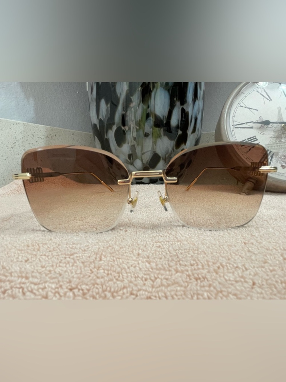 Miu Miu Rimless Gradient Brown Sunglasses with Gold Hardware